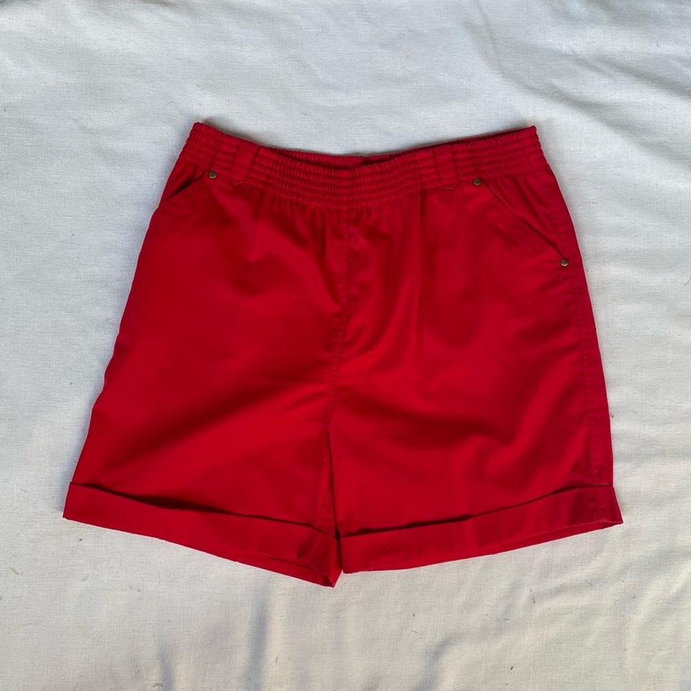 Women’s Red Casual Elastic-Waist Shorts
